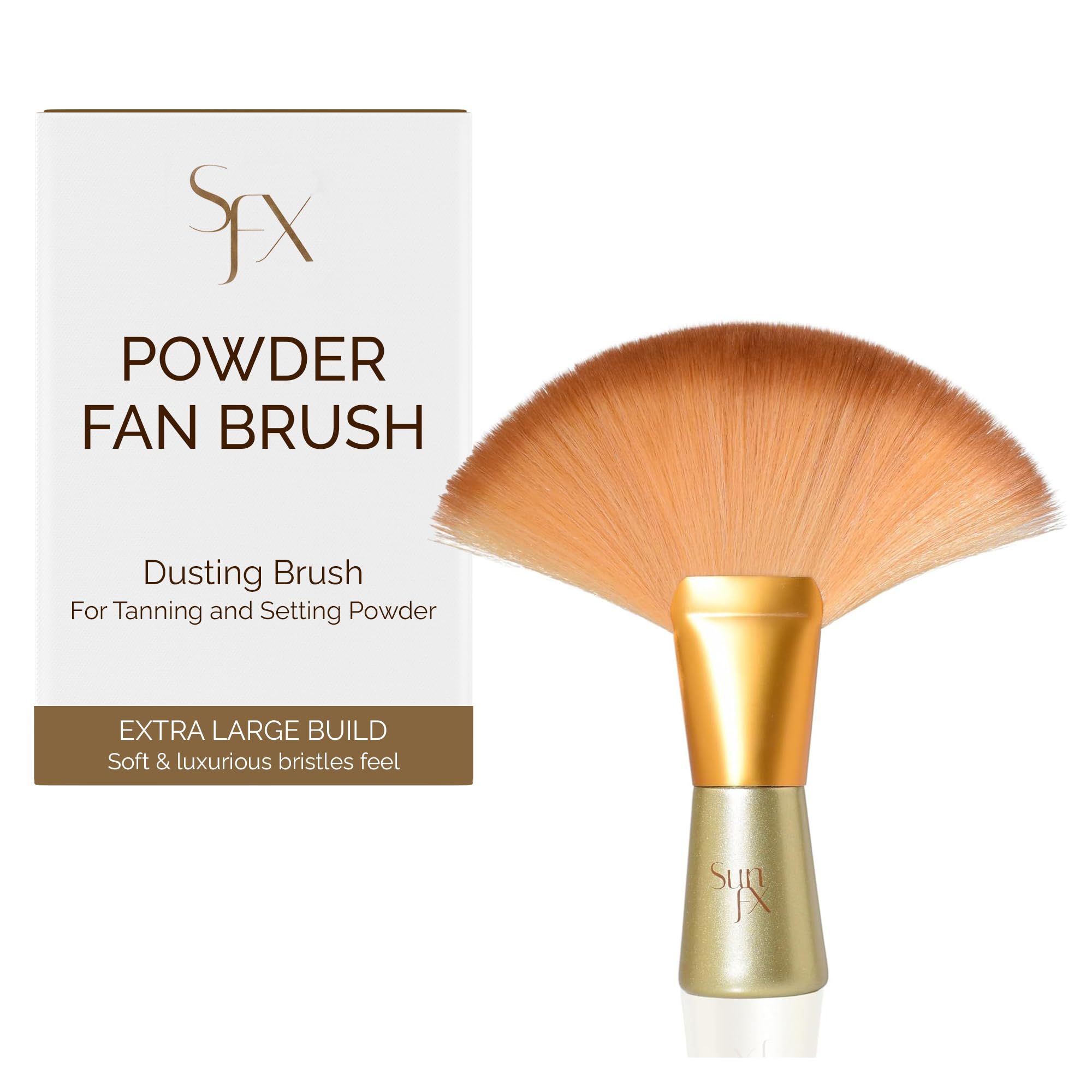 SunFX front view of gold fan brush showing full head and finish