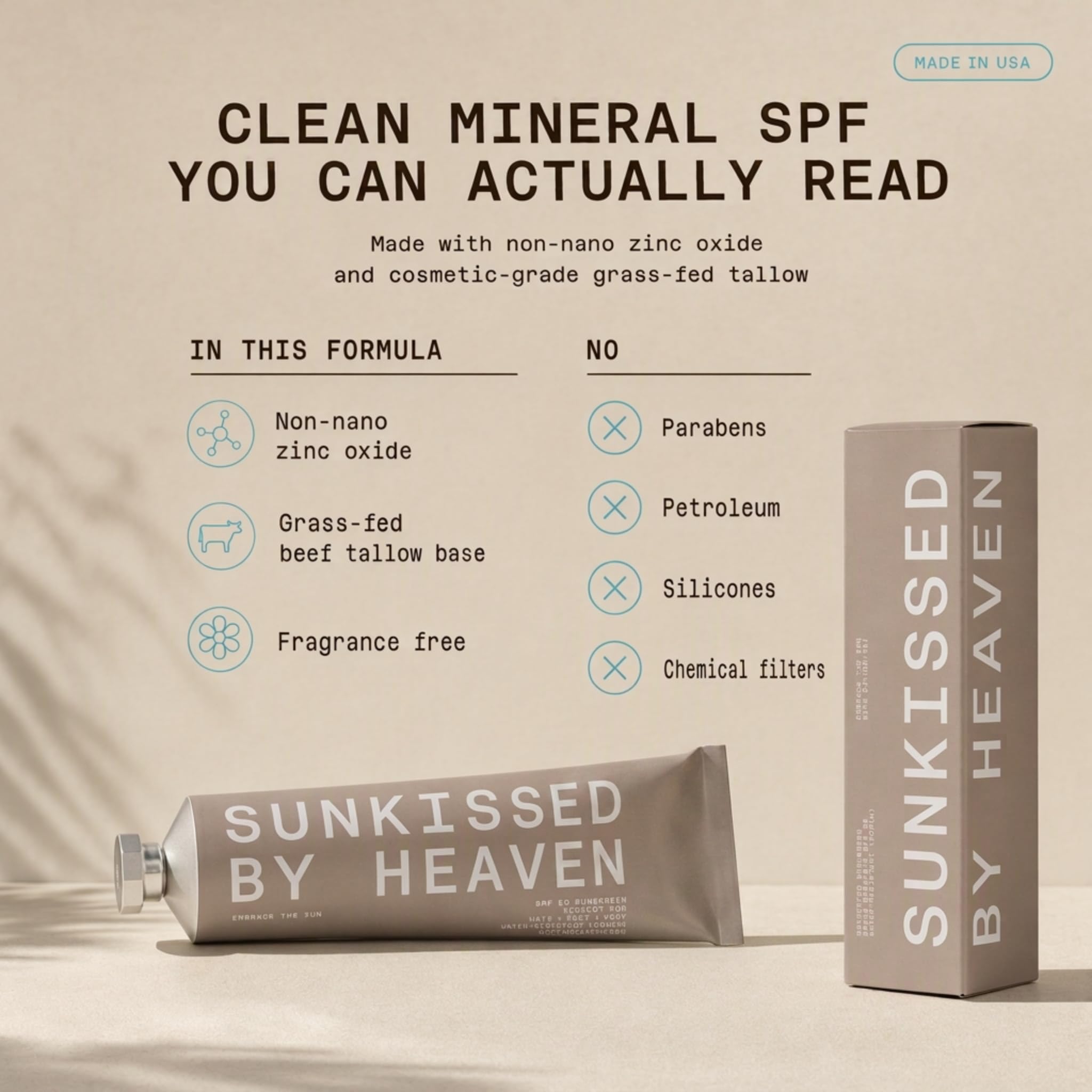 Sunkissed By Heaven refined grass-fed tallow pour emphasizing hydrating lipids