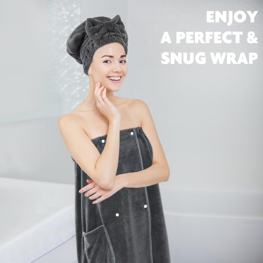 SUNLAND hair towel wrapped on head after shower showing fast moisture removal benefit