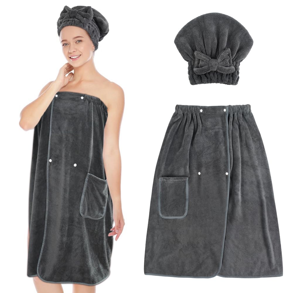SUNLAND front view of full towel wrap showing coverage and neat finish, quick-dry benefit