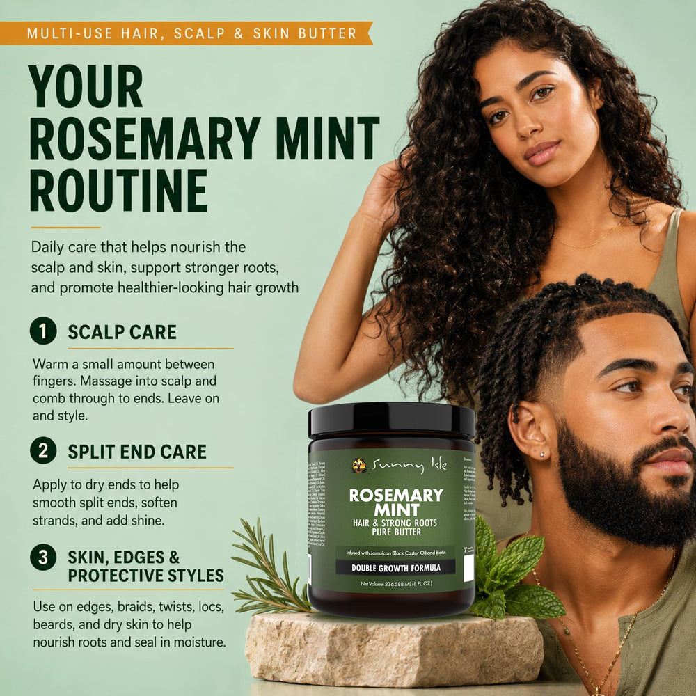 Sunny Isle applying butter to scalp to soothe and hydrate roots