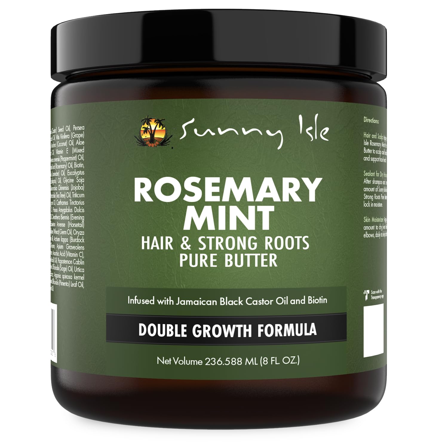 Sunny Isle front jar view showing product benefits and scent