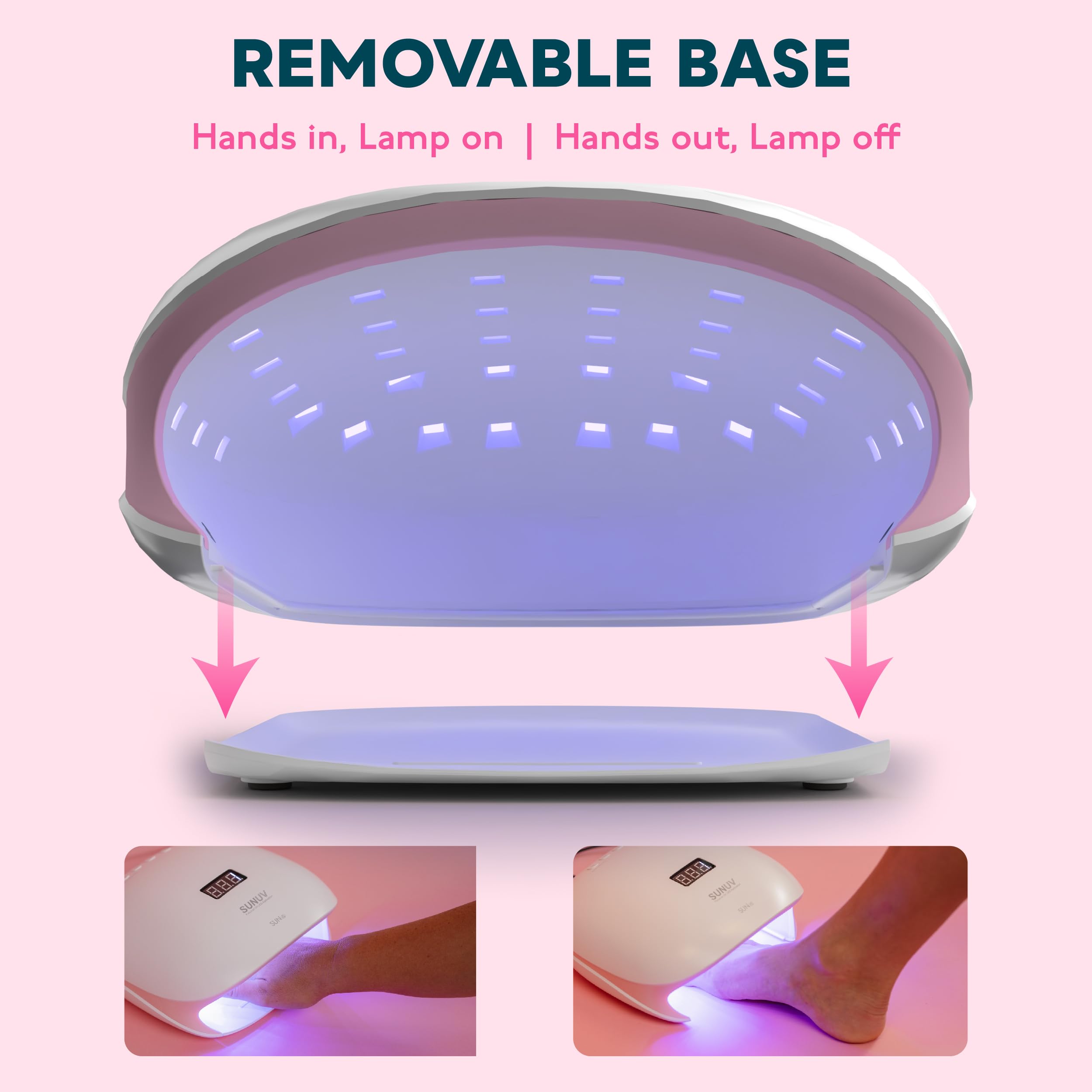 SUNUV size comparison beside a hand to show compact, travel-friendly scale