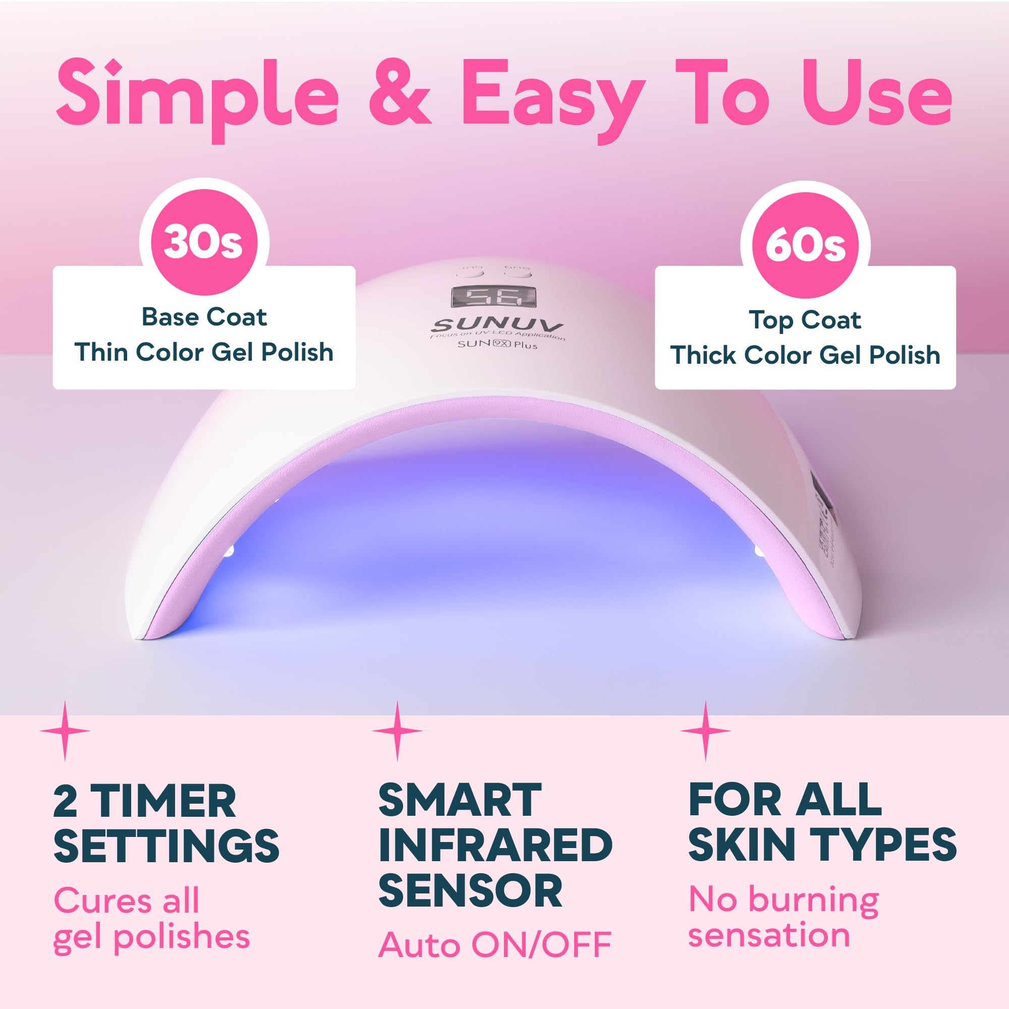 SUNUV SUN9X Plus LCD and sensor close-up for quick hands-free curing