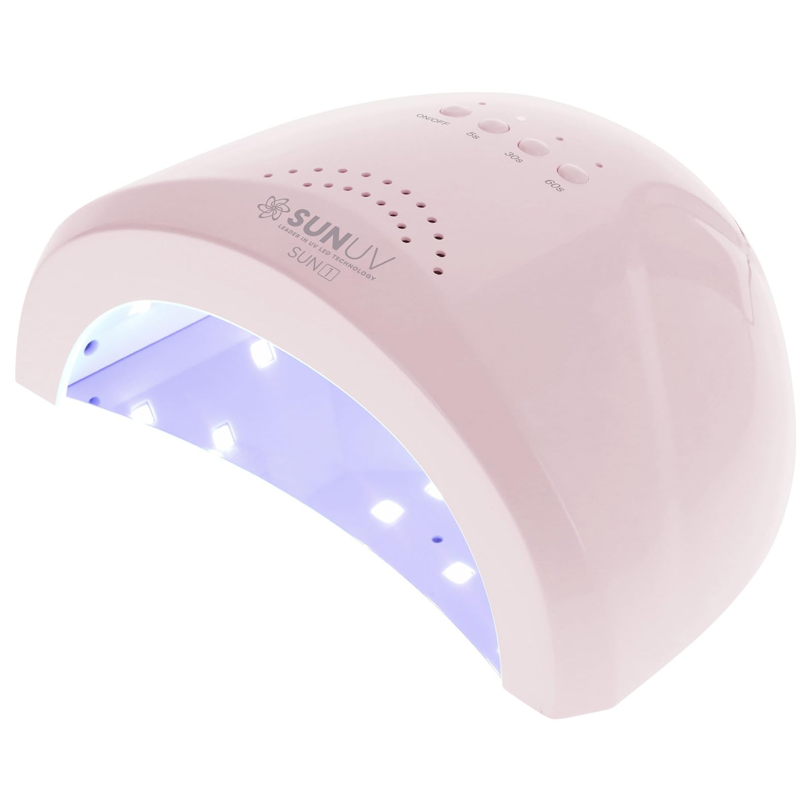 SUNUV SUNone front view showing compact pink lamp and quick curing benefit
