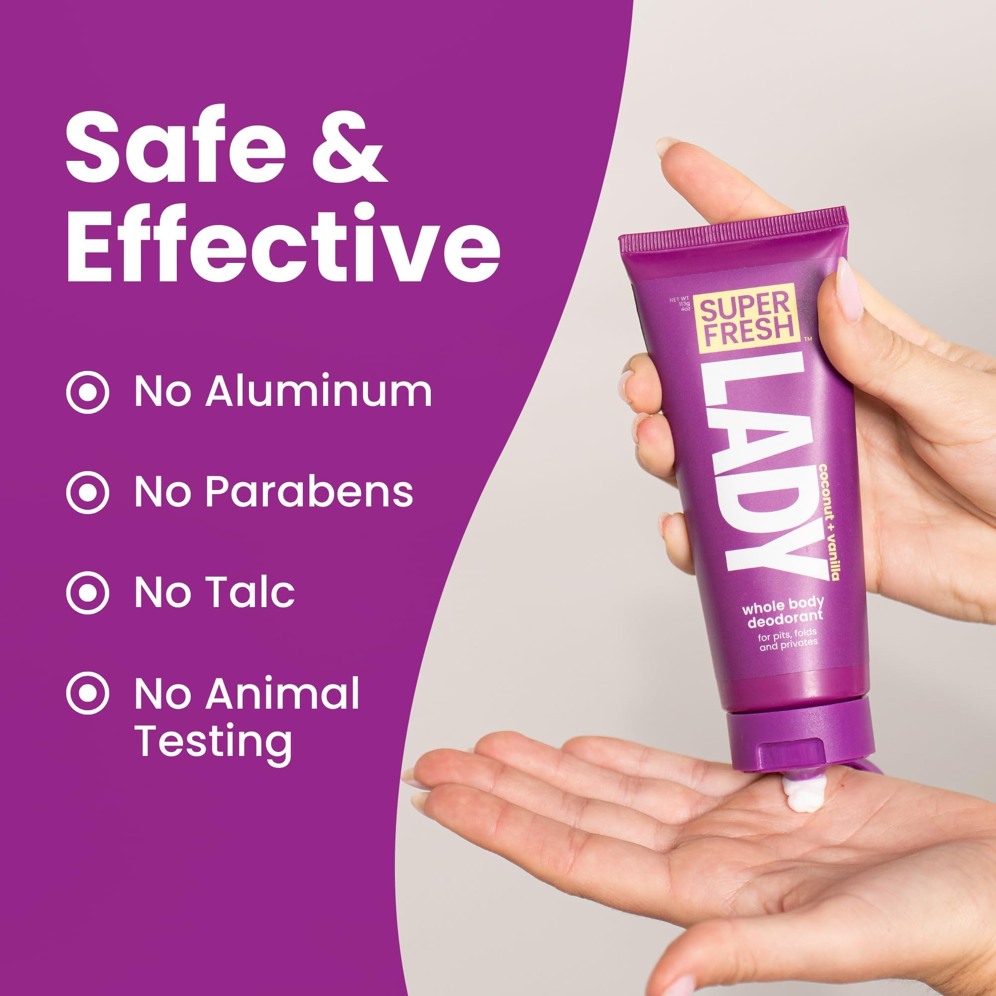 Super & Fresh Co. tube beside ruler showing 4oz size for travel convenience