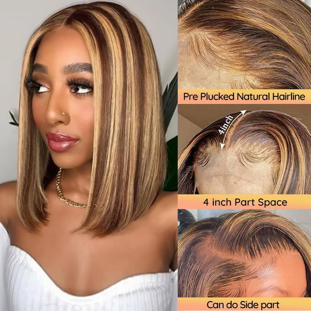 Superfect side profile of the 4/27 ombre bob highlighting length and layers