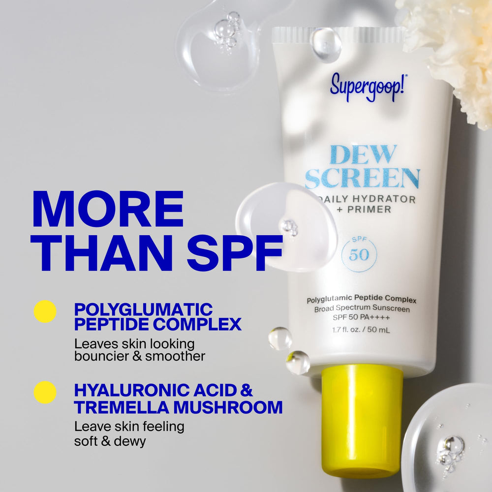 Supergoop! bottle beside a coin showing size and travel-friendly benefit