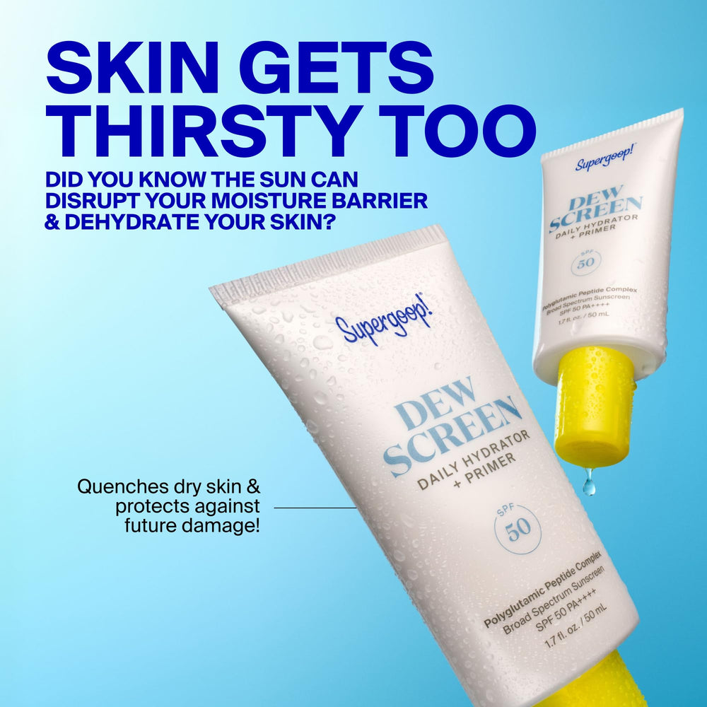 Supergoop! label close-up highlighting ingredients and SPF protection benefit