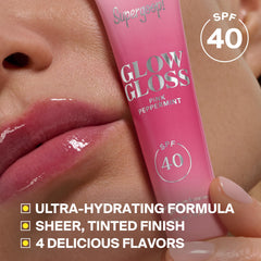 Supergoop! applied on lips displaying sheer pink sheen and glow