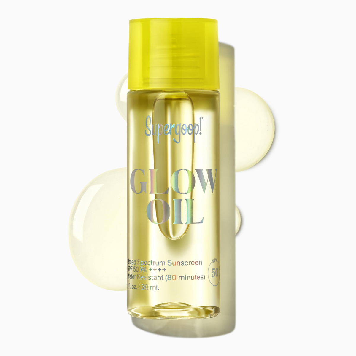 Supergoop! front packaging showing SPF 50 and dewy finish benefit