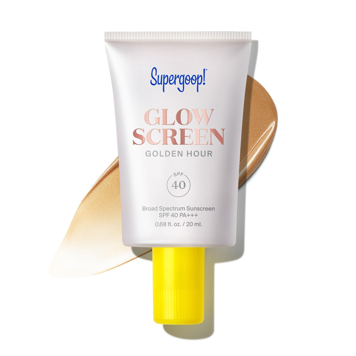Supergoop! Glowscreen front packaging showing SPF benefits and glow
