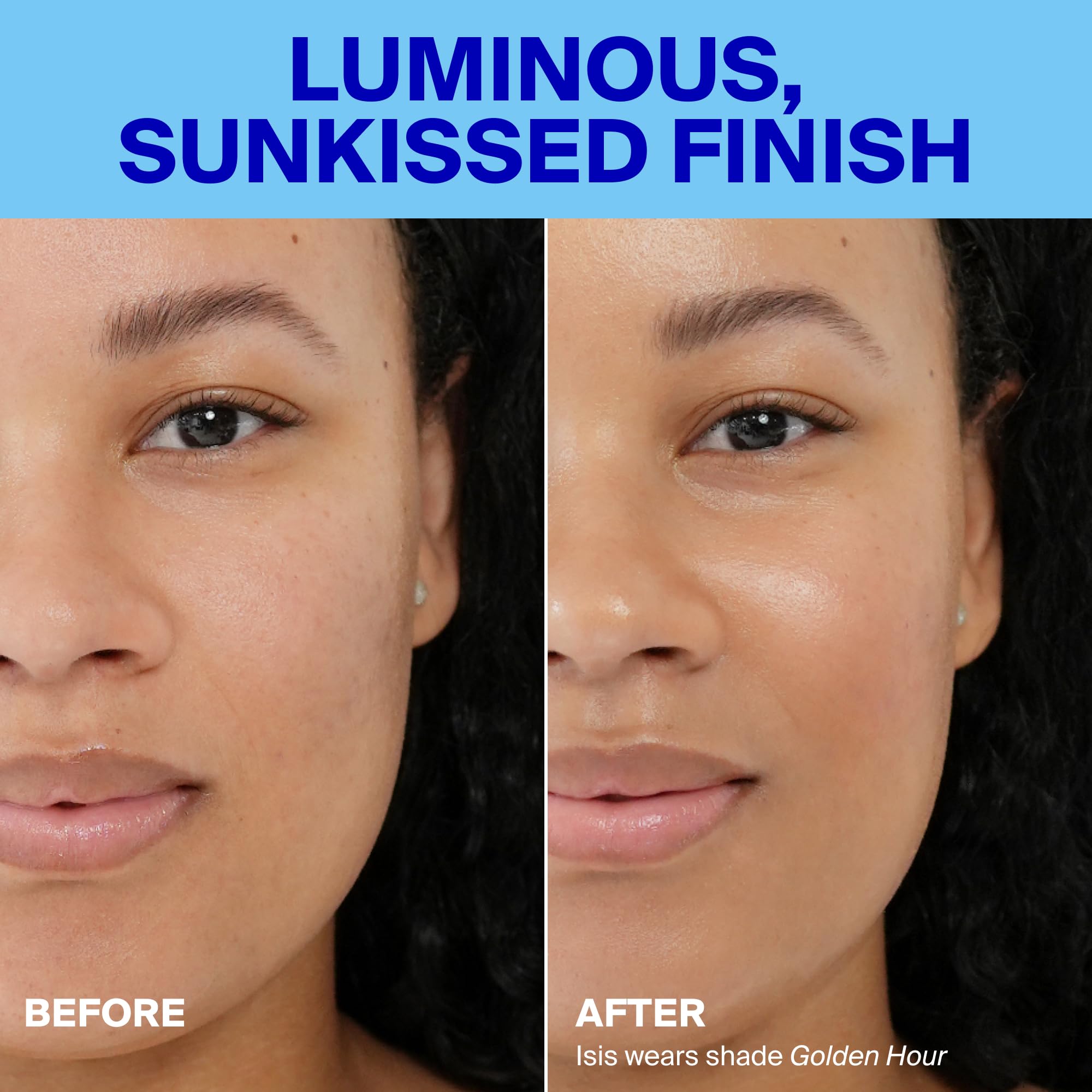 Supergoop! swatch on skin showing golden tint and instant warm radiance