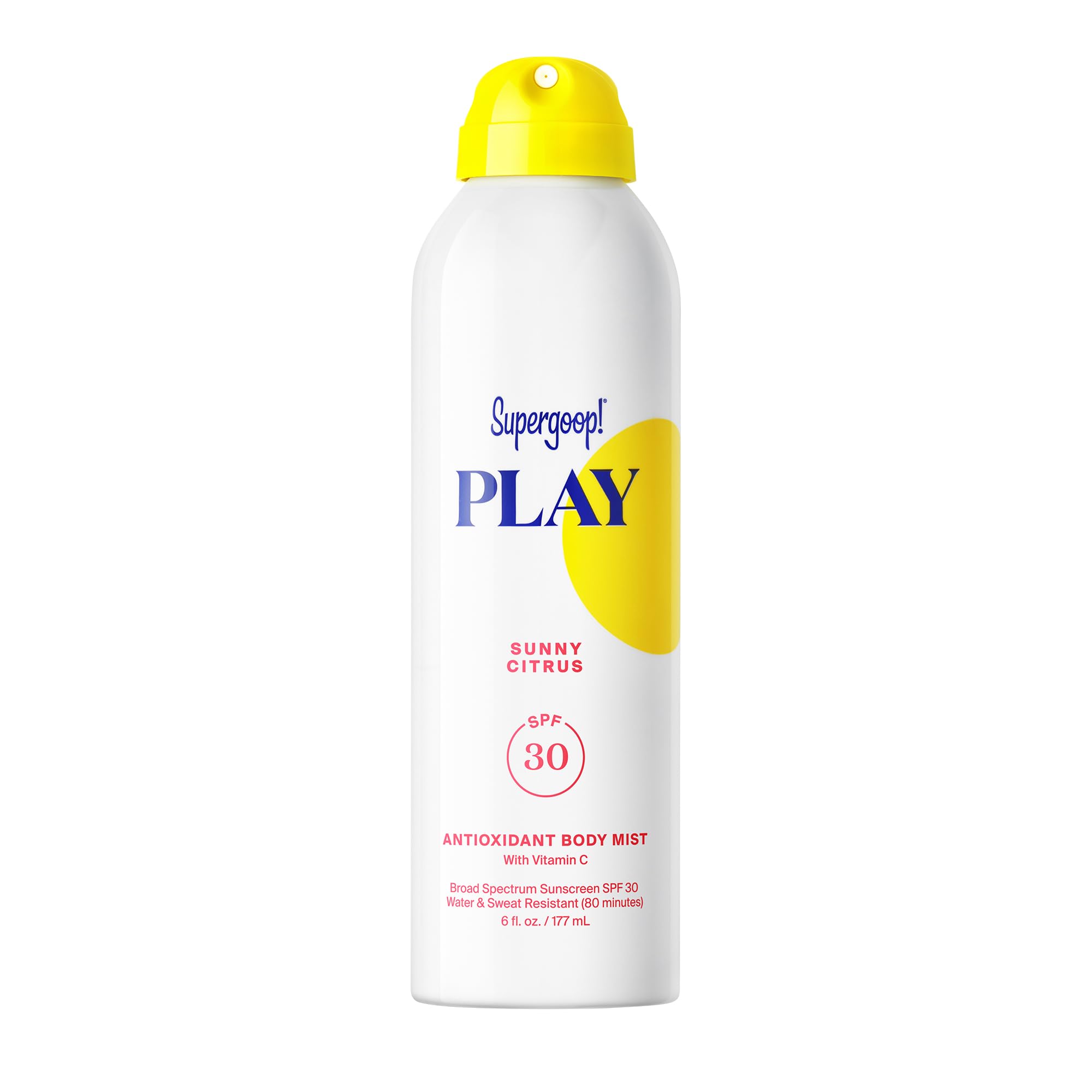 Supergoop! front packaging showing Sunny Citrus 6oz and SPF benefit