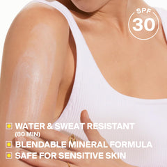 Supergoop! applying mineral lotion to face for lightweight protection