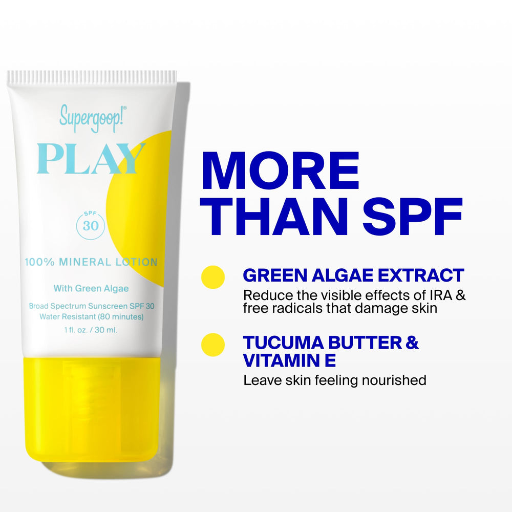 Supergoop! ingredient label showing zinc oxide and nourishing extracts