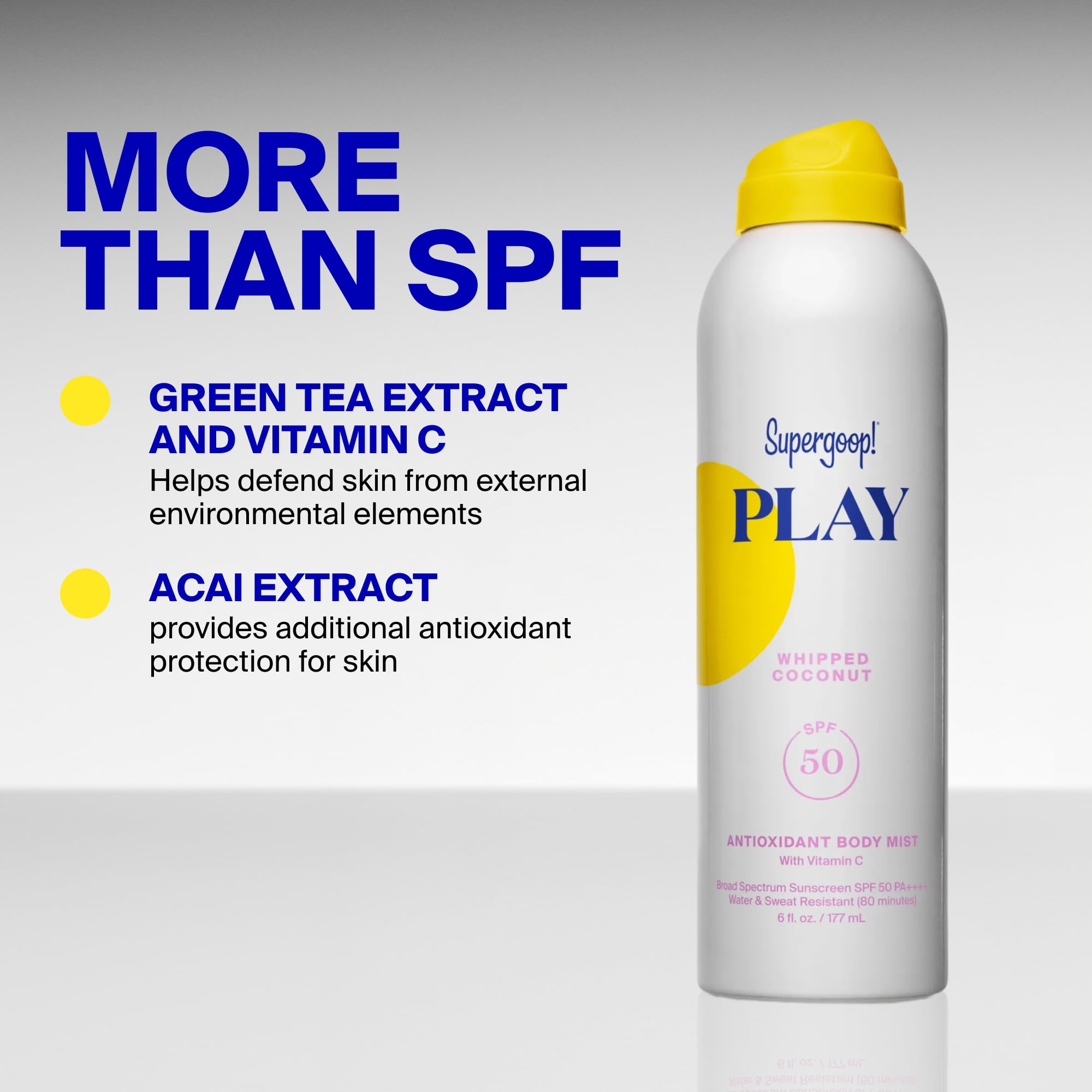 Supergoop! bottle held in hand for scale showing travel-friendly 6 fl oz benefit