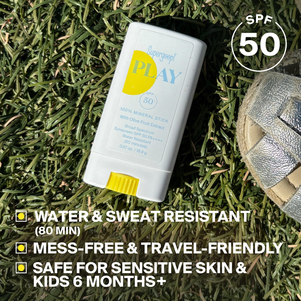 Applying Supergoop! PLAY Mineral stick on nose for targeted SPF 50 protection