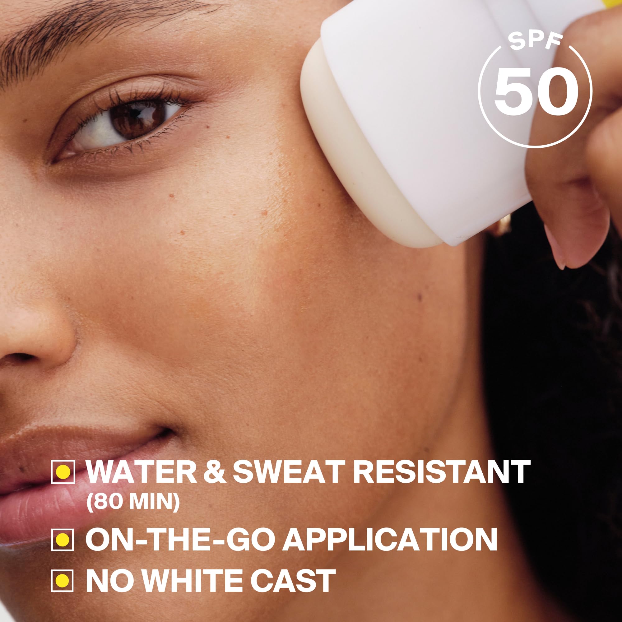 Supergoop! applying stick to nose bridge for targeted sun protection