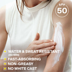 Supergoop! lotion texture close-up showing lightweight, non-greasy absorption benefit