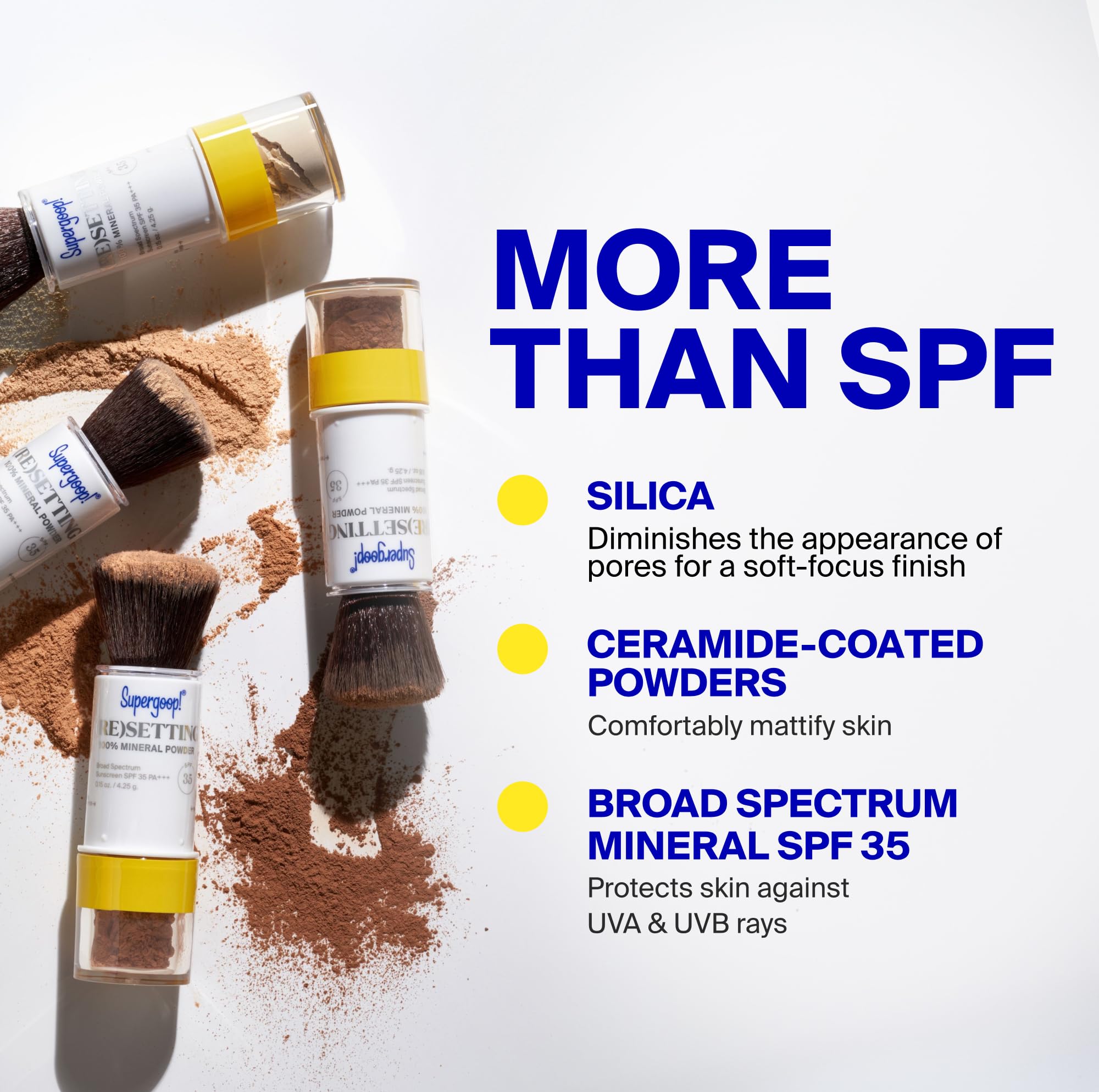 Supergoop! brush dispensing translucent powder for precise, mess-free touch-ups