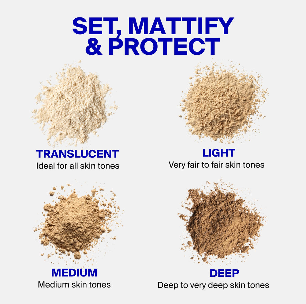Supergoop! powder held in hand to show compact size and easy portability benefit