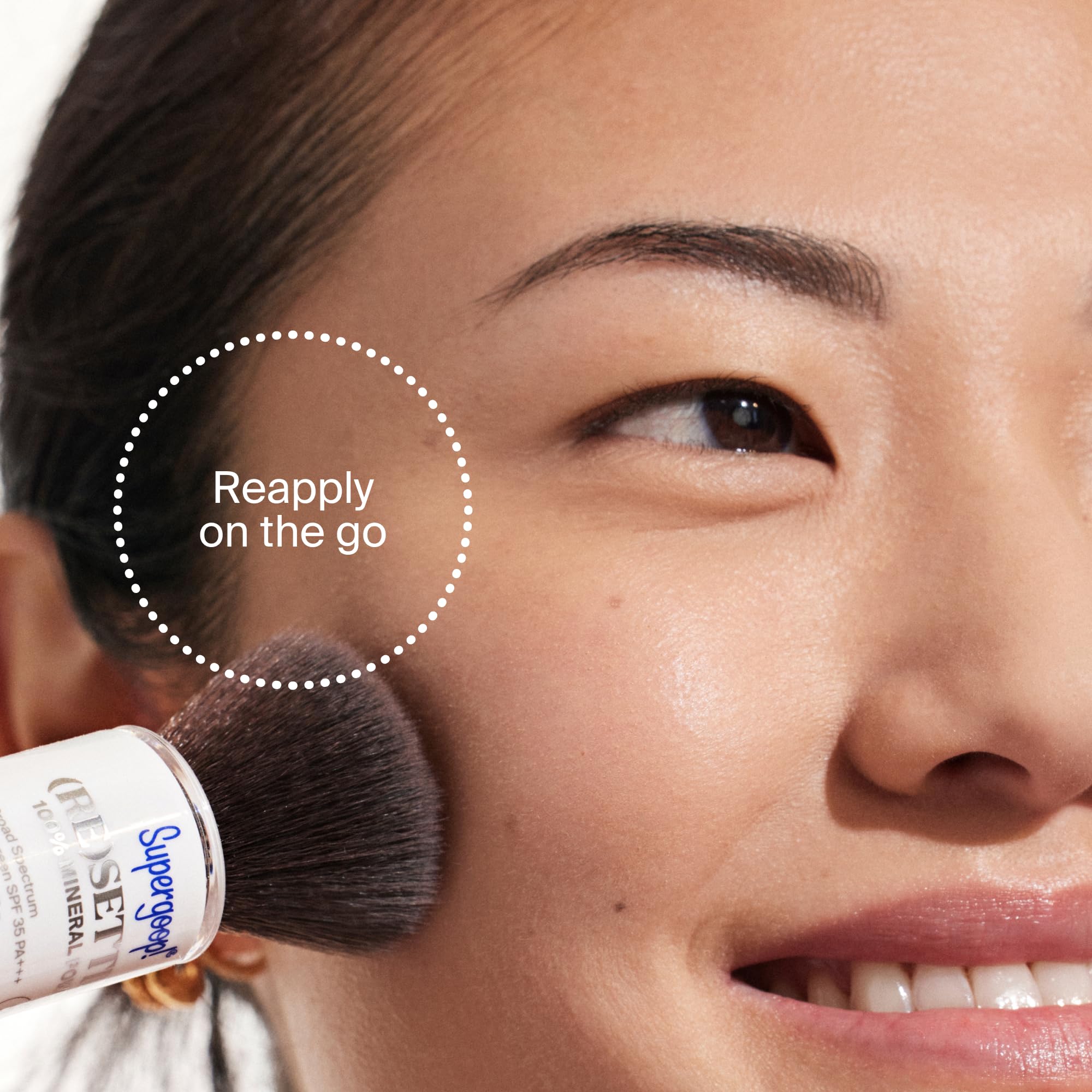 Supergoop! powder inside a small pouch ready for travel and on-the-go reapplication