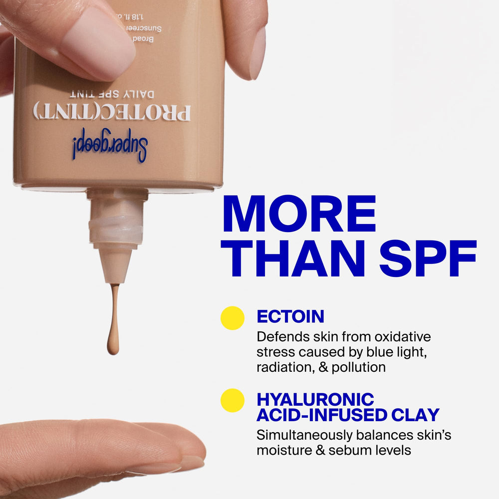 Supergoop! applying tint with fingers for quick, seamless coverage benefit