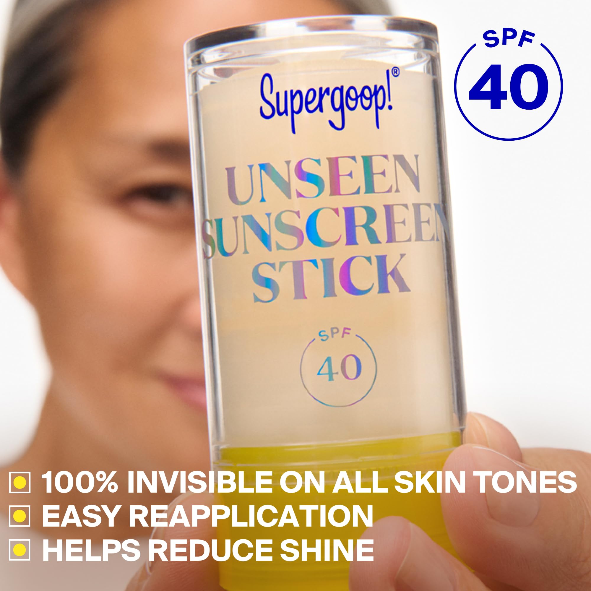 Supergoop! close texture swipe illustrating clear formula and oil-control benefit