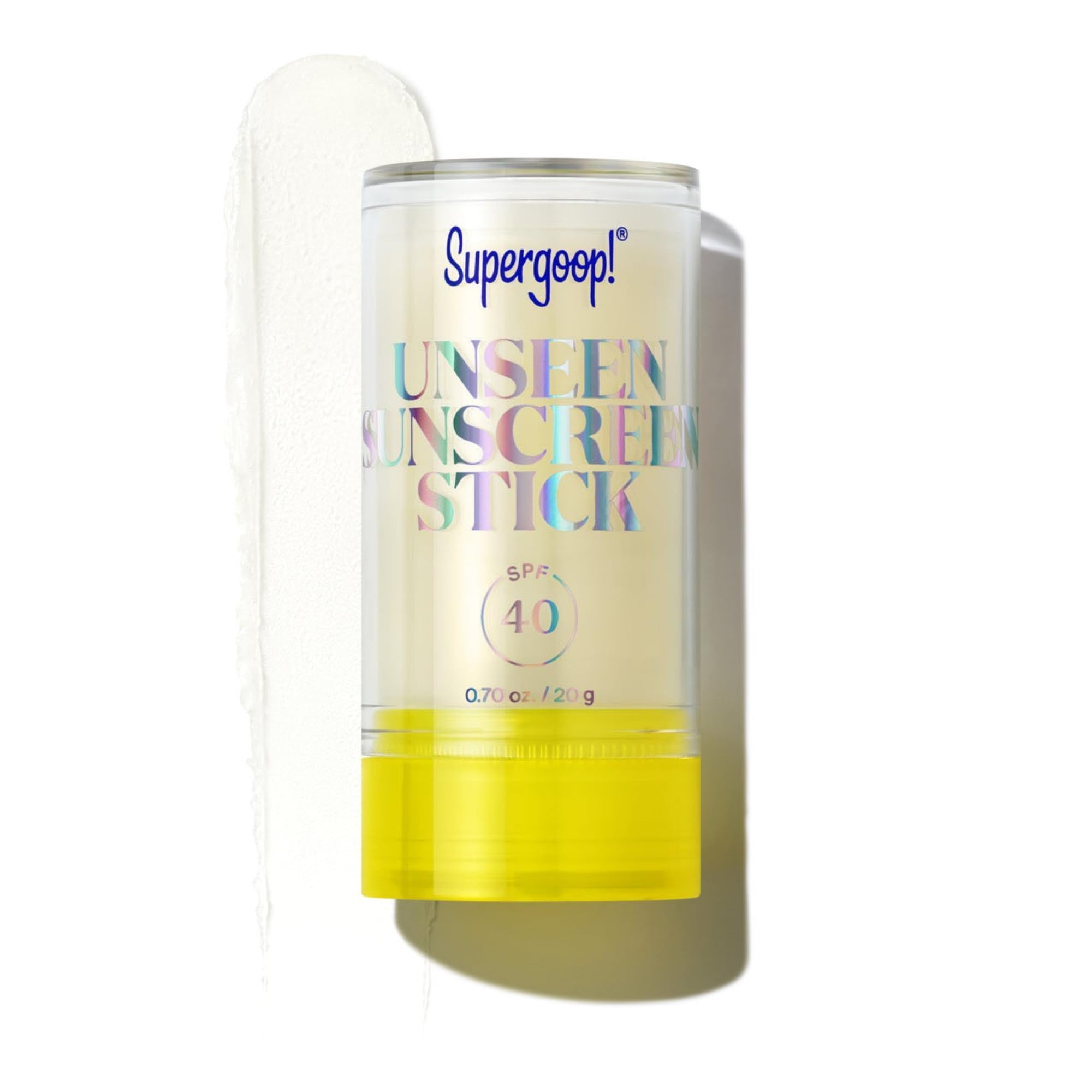 Supergoop! face stick front view showing compact, travel-ready design and clear finish