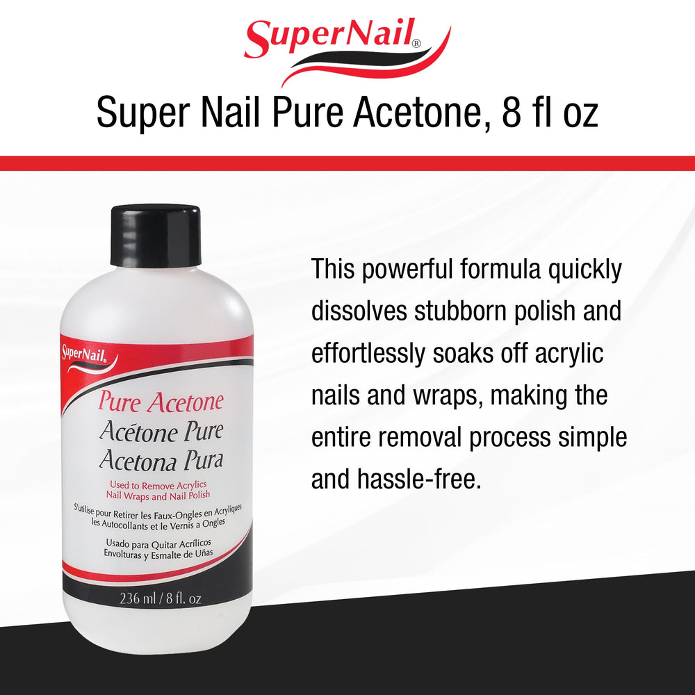 SuperNail 8 oz bottle next to a hand for scale, illustrates travel-friendly size