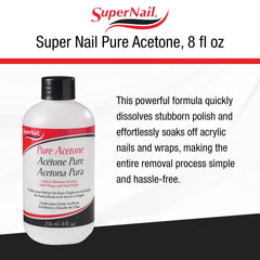 SuperNail 8 oz bottle next to a hand for scale, illustrates travel-friendly size
