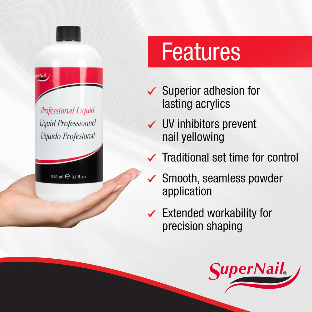 SuperNail 32oz bottle next to hand for scale highlighting bulk supply