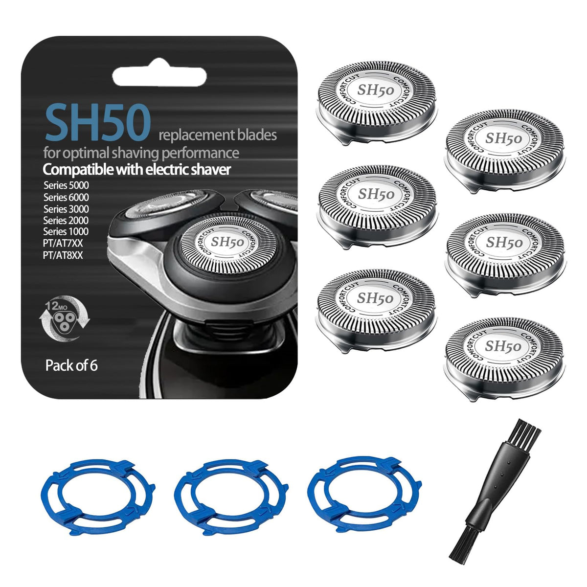 SUPERNB SH50 front view of six-pack replacement heads showing full set and packaging benefit