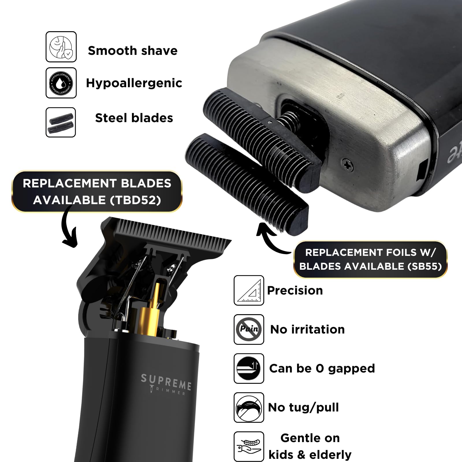 Supreme Trimmer Crunch Lite foil head detail showing smooth finish and reduced irritation