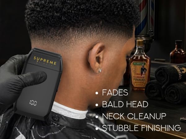Supreme Trimmer STF602 accessory kit with brushes, foil guard, and USB cable for maintenance