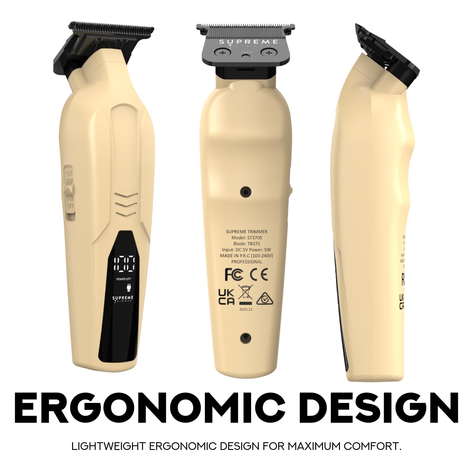 Supreme Trimmer Vader Lite with charging dock demonstrating USB-C recharge convenience