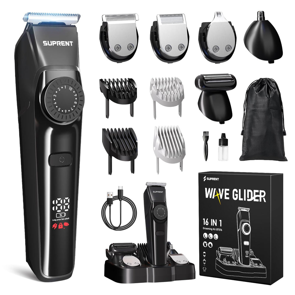 SUPRENT front view of black trimmer showing ergonomic grip and control, for comfortable handling