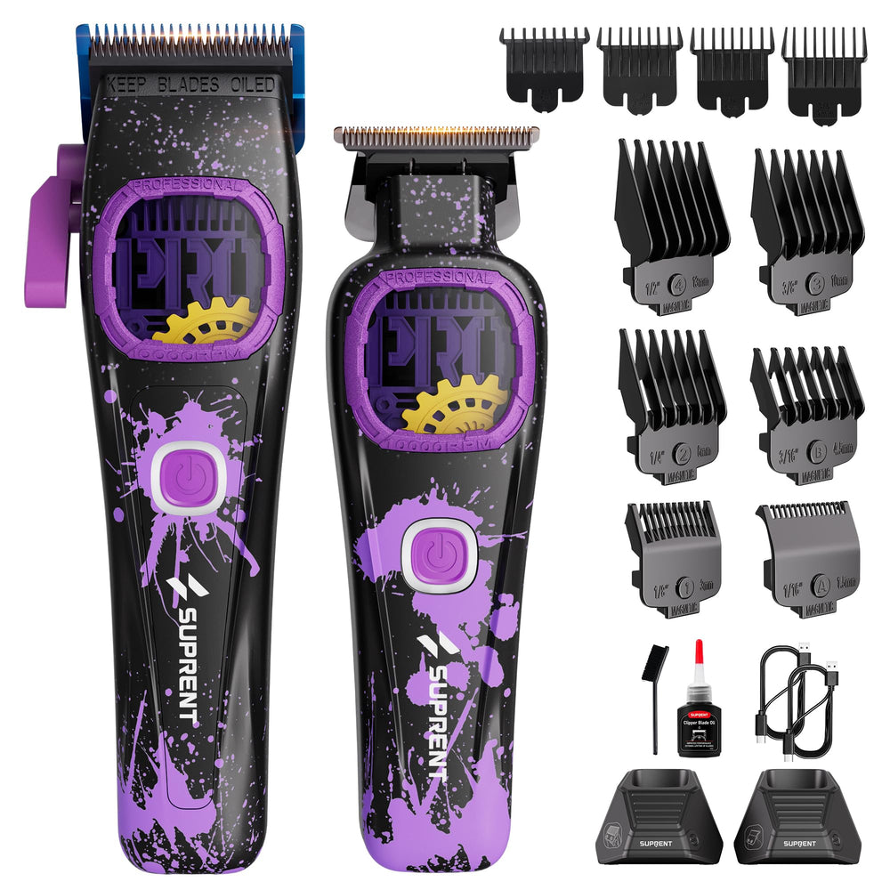 SUPRENT front view of clippers and trimmer showing professional kit and durability benefit
