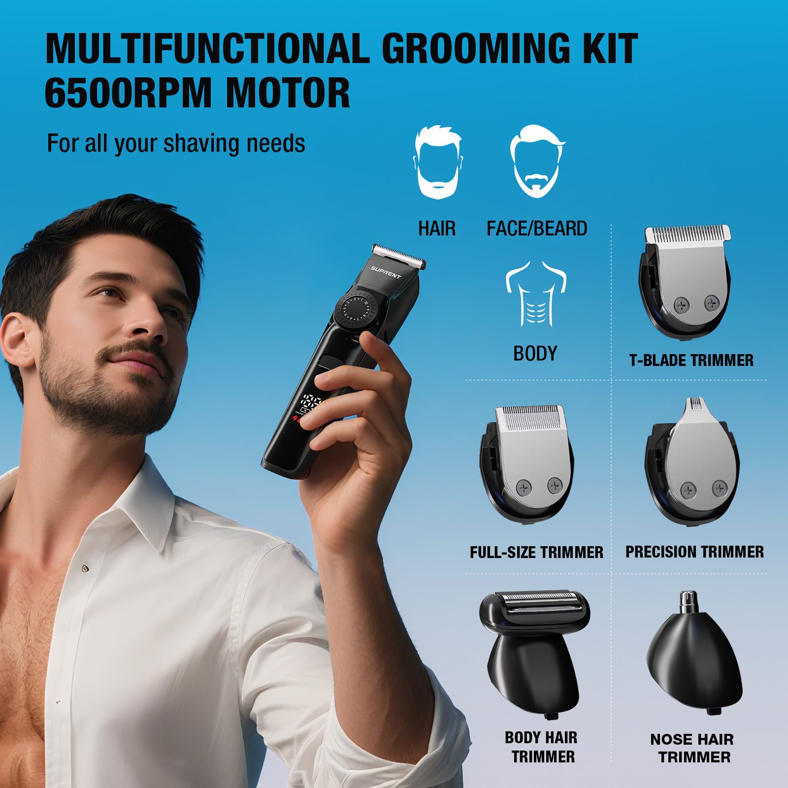 SUPRENT travel pouch with storage base and accessories, keeping trimmer protected on trips