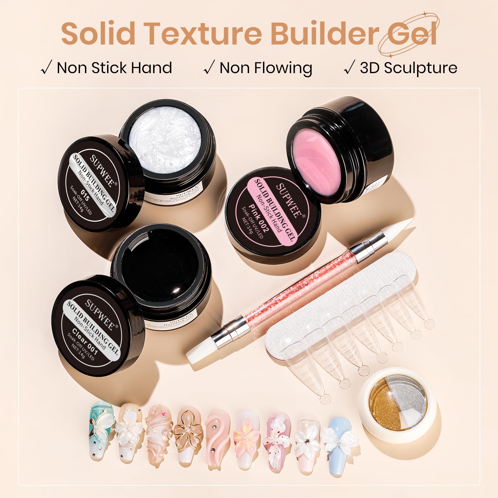 SUPWEE three gel pots close-up highlighting smooth, non-sticky texture