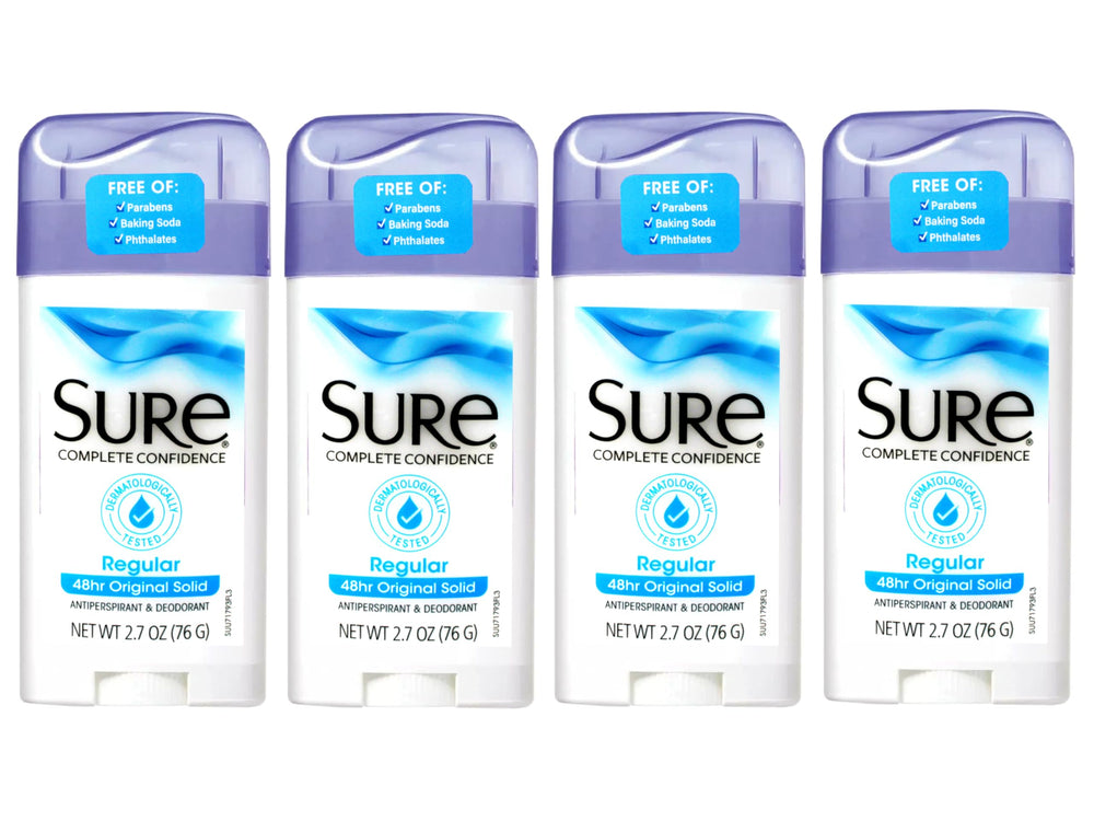 Sure original front packaging showing four sticks and clear branding for value