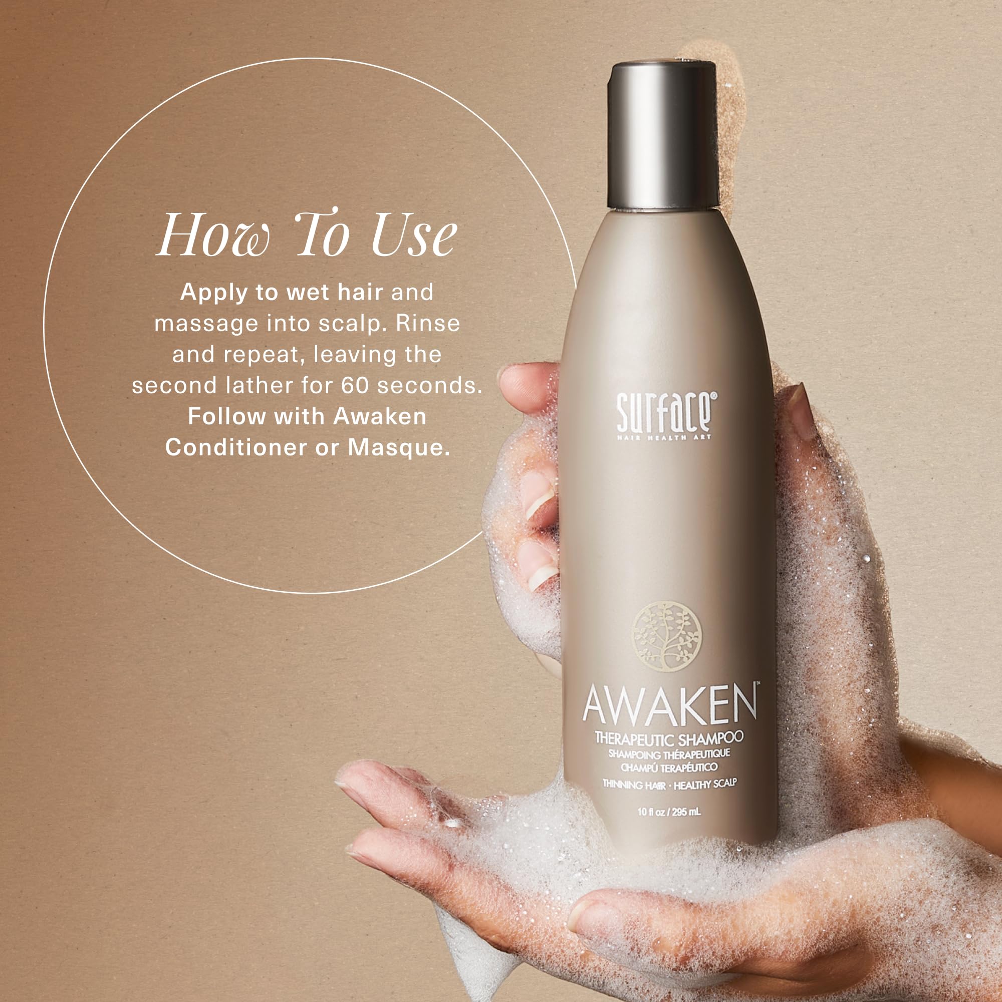 SURFACE back label view showing ingredients and usage directions for informed buyers