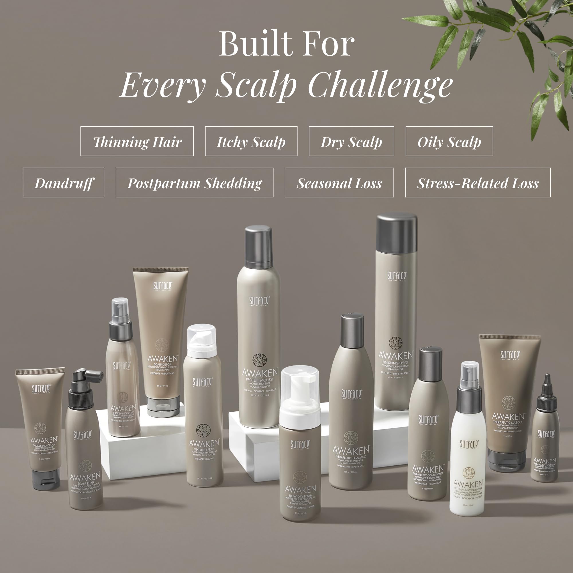 SURFACE bottle next to common items to show 33.8 fl oz size for value perception