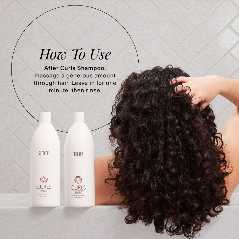 SURFACE before and after curls showing enhanced definition and shine