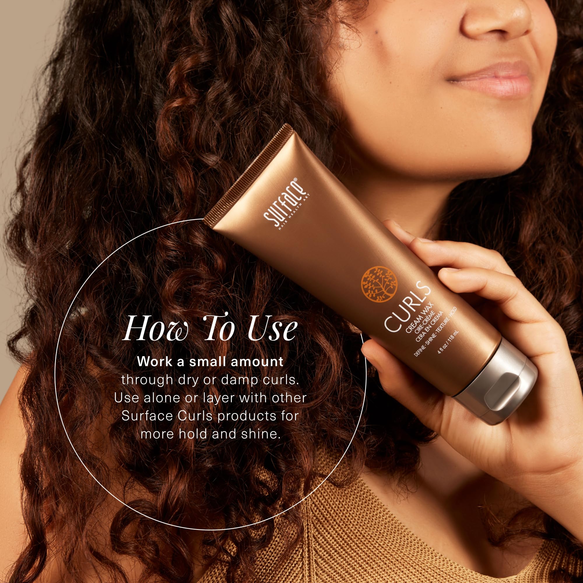 Surface applied to damp curls showing enhanced curl definition and frizz control
