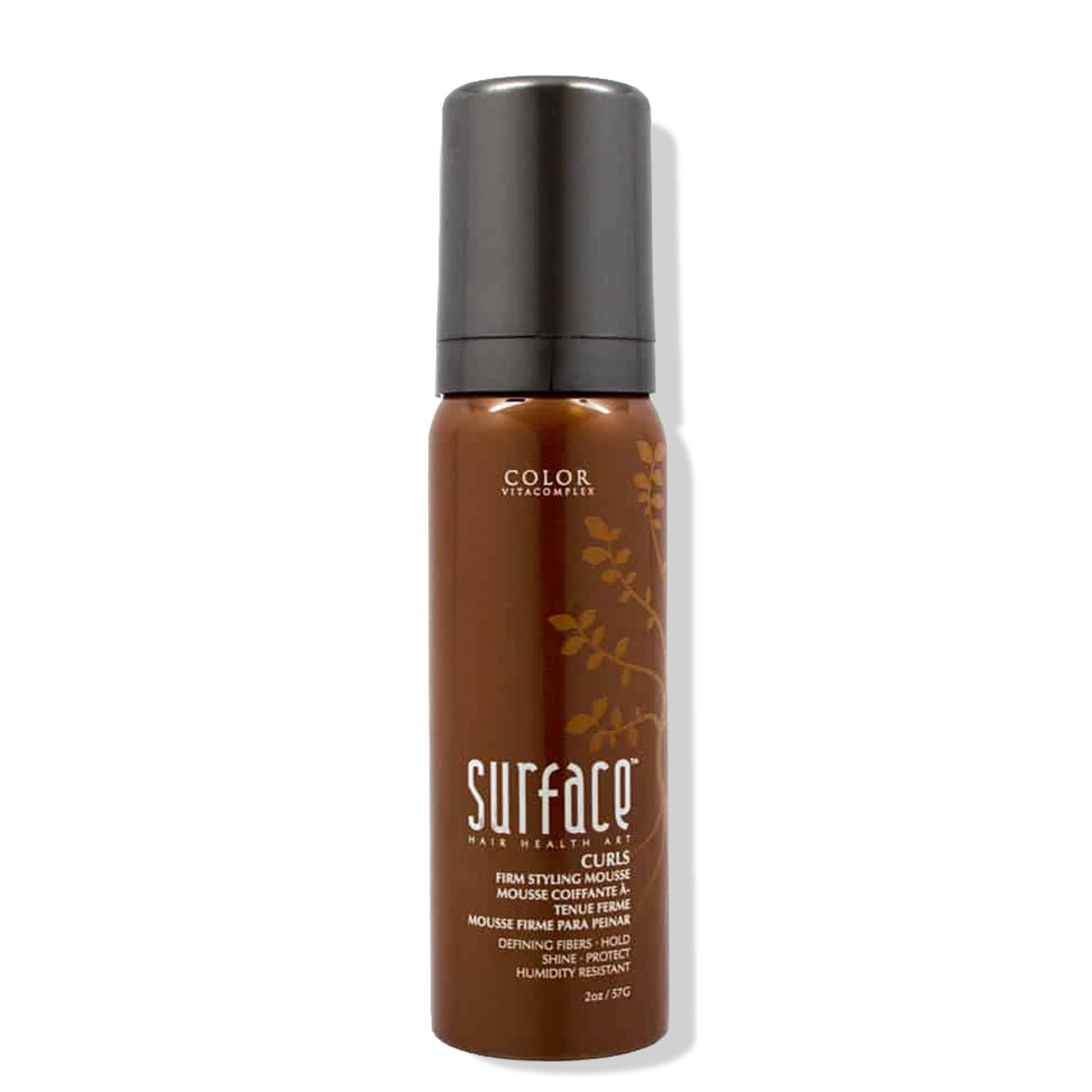 SURFACE front packaging of Curls Firm Mousse showing 2 oz size and benefit