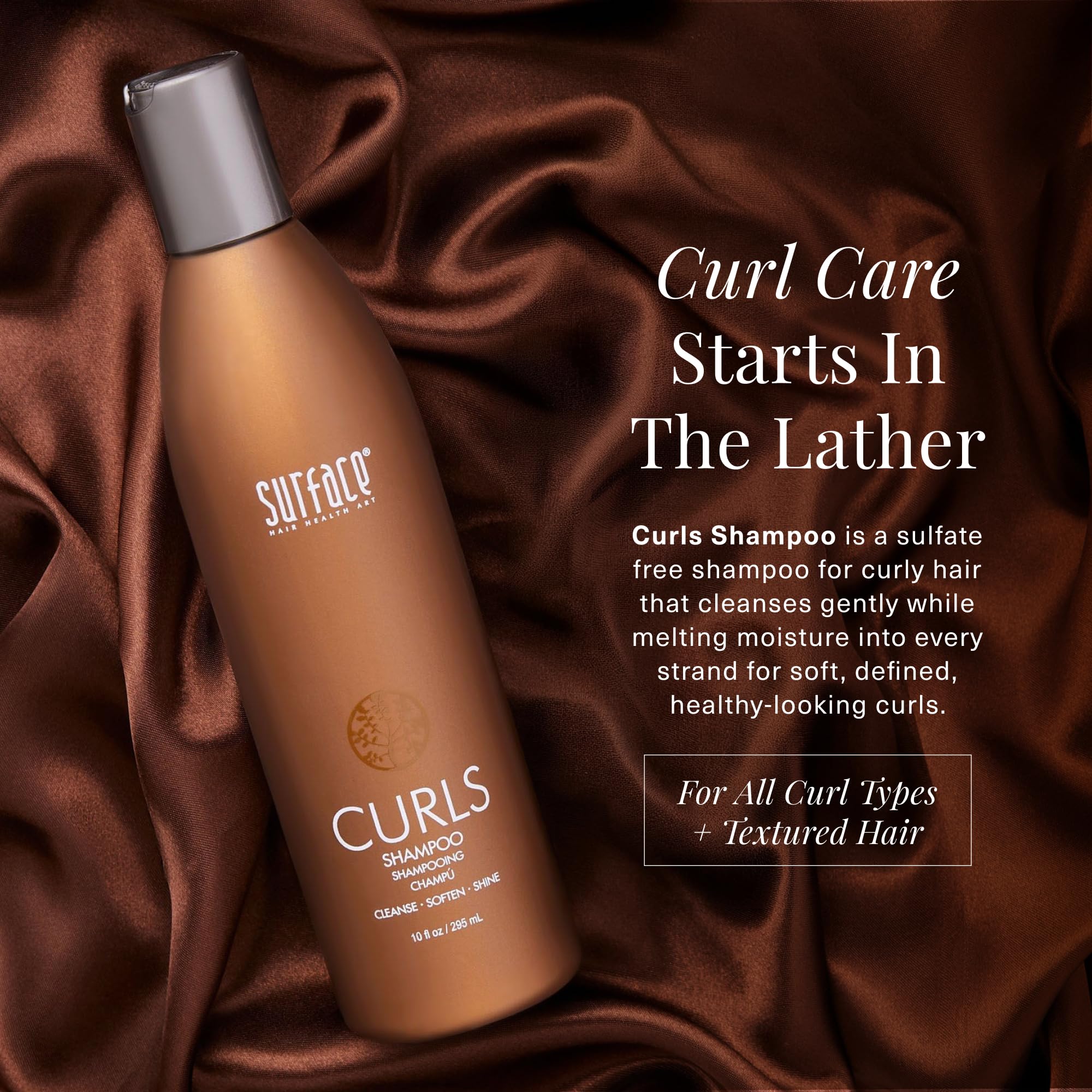 SURFACE pump and label closeup highlighting natural ingredients and clarity
