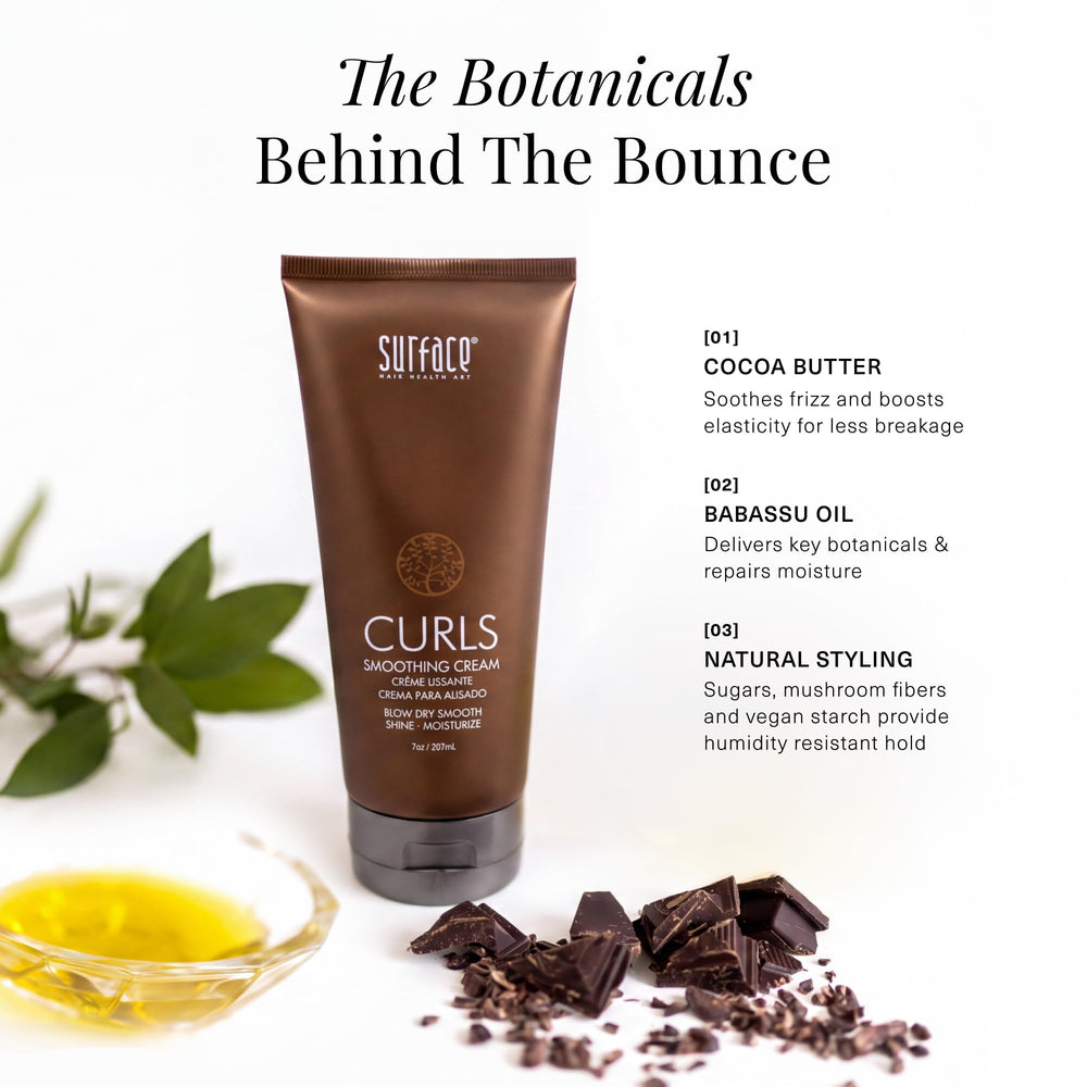 Surface cocoa butter and babassu oil ingredients highlighting nourishment