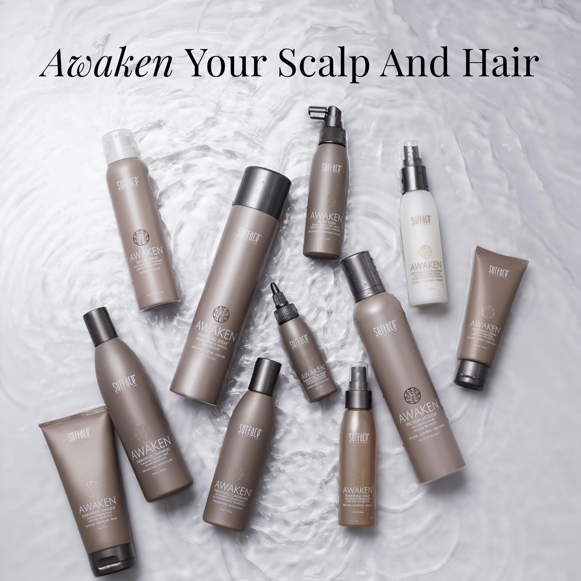 SURFACE lifestyle bathroom routine scene conveying effortless daily use